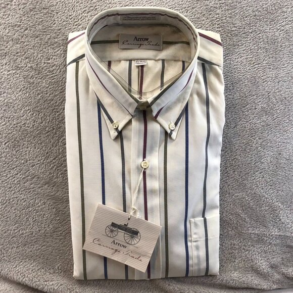 NWT Arrow Carriage Trade Men Dress Shirt Sze 15.5 Neck White Striped Button-Down - Picture 6 of 6